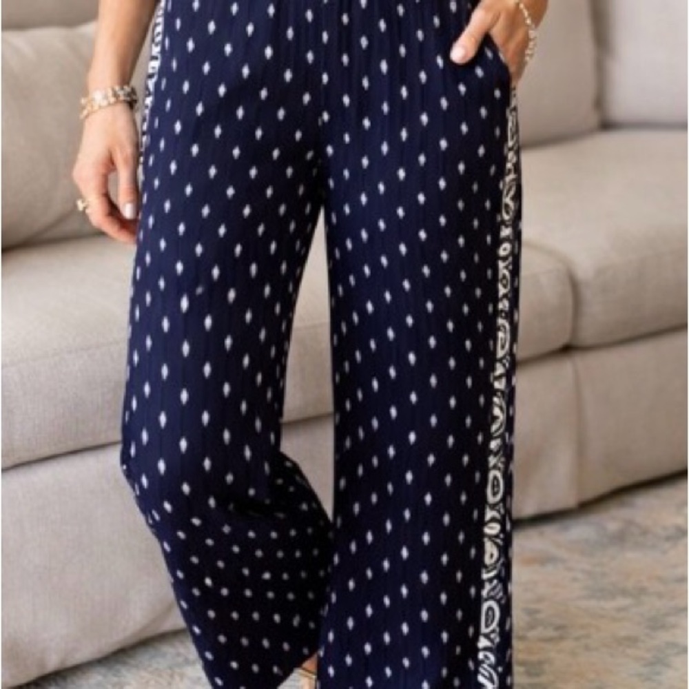 Cabi Wide-Leg Navy Printed Lounge Pants wide size 8 - Picture 2 of 11
